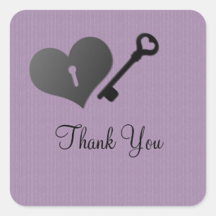 Lilac Heart Lock och Nyckel Tack Stickers Fyrkantigt Klistermärke