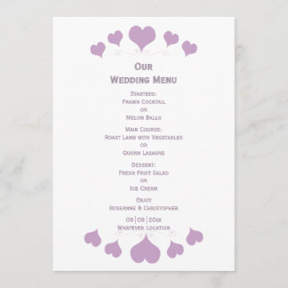 Lilac Hearts Design Bröllop Meny