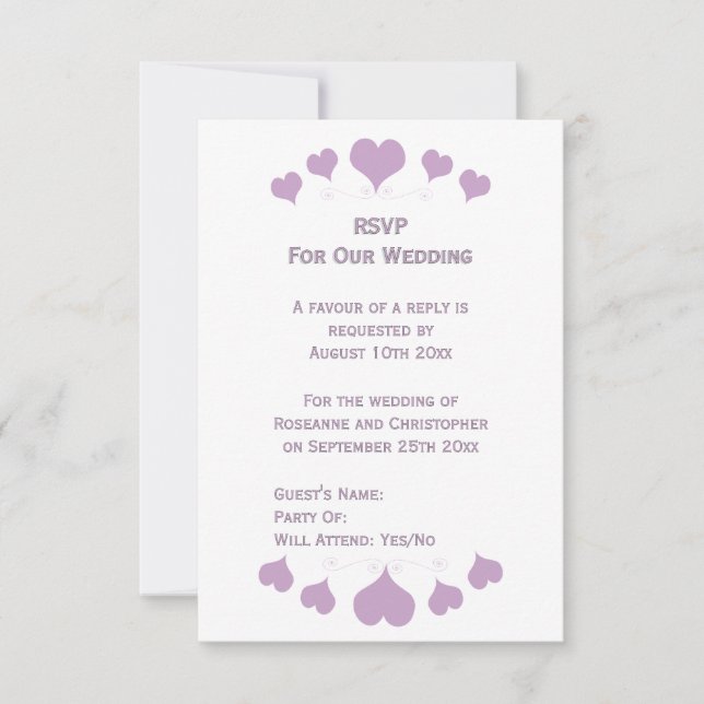 Lilac Hearts Design Bröllop OSA Kort (Framsida)