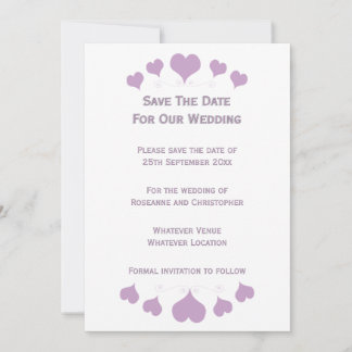 Lilac Hearts Design Bröllop Spara Datumet