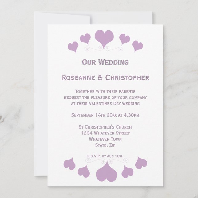 Lilac Hearts Design Wedding Inbjudningar (Framsida)