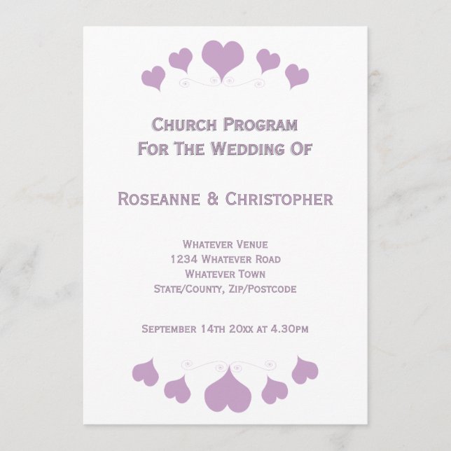 Lilac Hearts Design Wedding Program (Framsida)