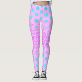 Lilac, Himlar Blue och Rosa Flowers Leggings