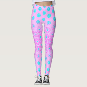 Lilac, Himlar Blue och Rosa Flowers Leggings