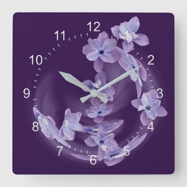 Lilac i cirkel fyrkantig klocka (Framsida)