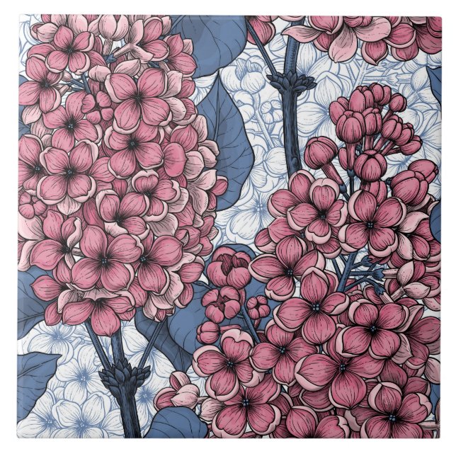 Lilac i rosa och blått kakelplatta (Framsidan)