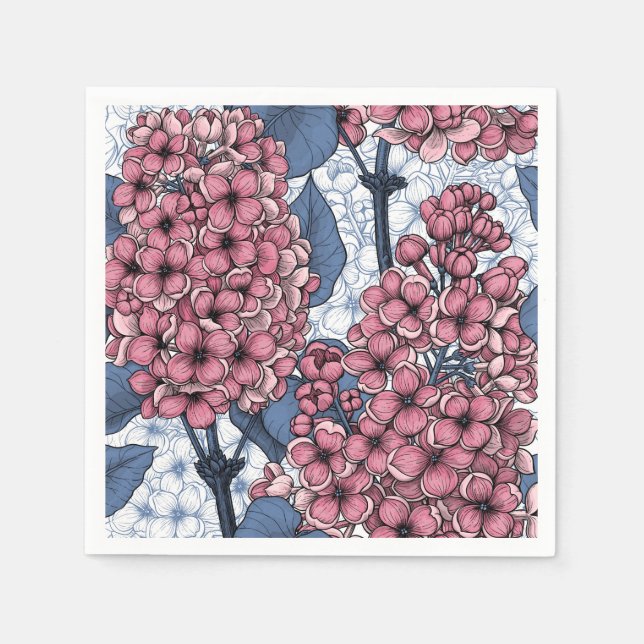Lilac i rosa och blått pappersservett (Framsidan)