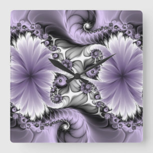 Lilac Illusion Abstrakt Blommigt Fractal Art Fanta Fyrkantig Klocka
