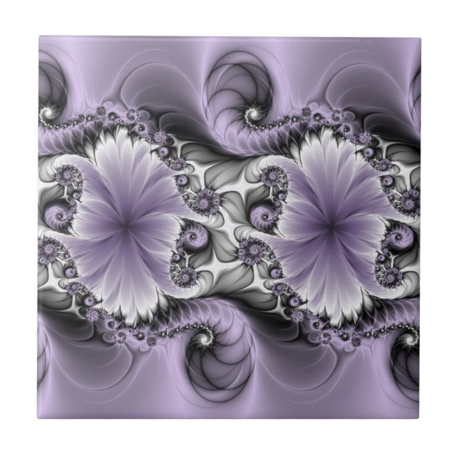 Lilac Illusion Abstrakt Blommigt Fractal Art Fanta Kakelplatta (Framsidan)