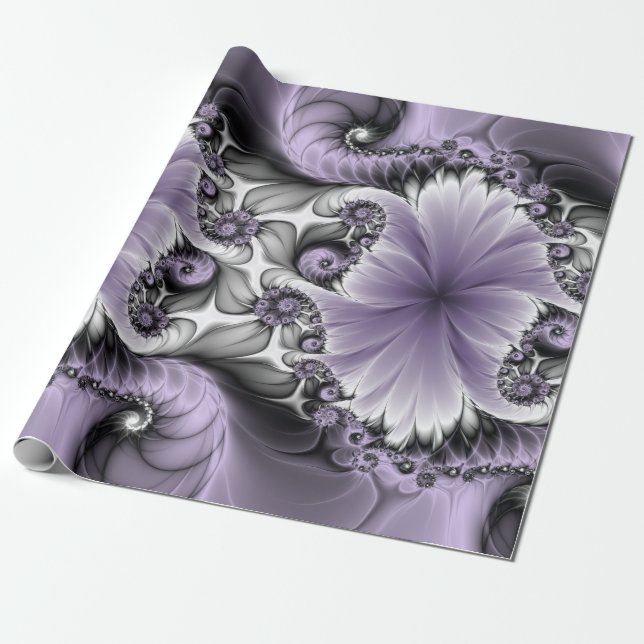 Lilac Illusion Abstrakt Blommigt Fractal Art Fanta Presentpapper (Utrullad)