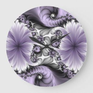 Lilac Illusion Abstrakt Blommigt Fractal Art Fanta Stor Klocka