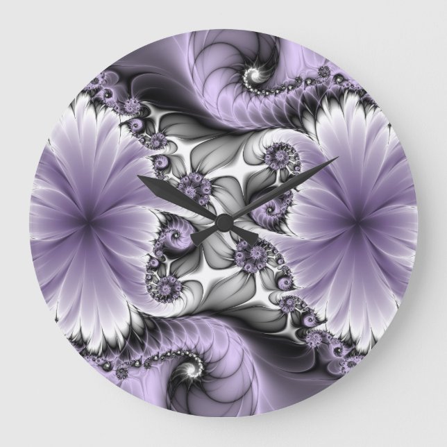 Lilac Illusion Abstrakt Blommigt Fractal Art Fanta Stor Klocka (Framsida)