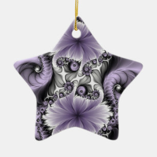 Lilac Illusion Abstrakt Blommigt Fractal Art Star Julgransprydnad Keramik