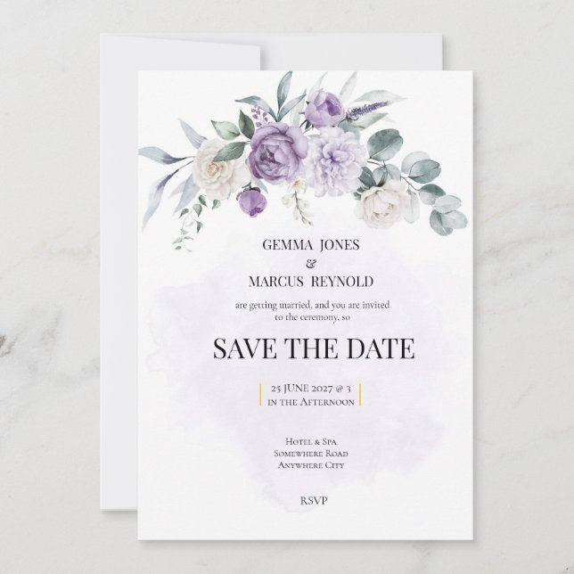 Lilac Infusion Save the Date Wedding Stationery Inbjudningar (Framsida)