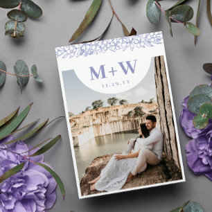 Lilac Initialer & Flowers Modern Photo Dubbla Side Spara Datumet