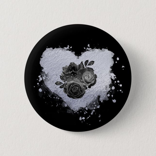 *~* Lilac Iridescent Heart Flowers Women BLACK Knapp (Framsida)