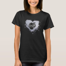 *~* Lilac Iridescent Heart Flowers Women Black T- 