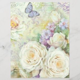 Lilac Ivory Blommigt Decoupage Skrapbook Papper