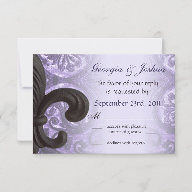 lilac "järn fleur de lis" Bröllop OSA Kort (Framsida)