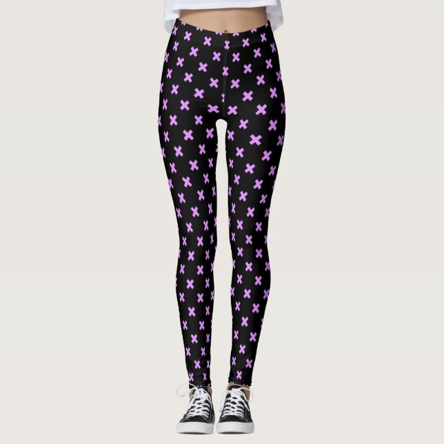 Lilac kor stygn på svart leggings (Framsida)