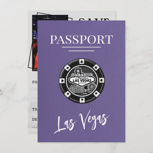 Lilac Las Vegas Pass Save The Date Spara Datumet (Fram/baksida)