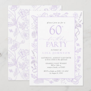 Lilac Lavender 60:e Födelsedagsfestens Elegant Flo Inbjudningar