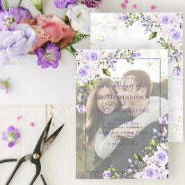 Lilac Lavender Blommigt Vellum Overlay Photo Bröll Inbjudningar