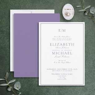 Lilac Lavender Classic Script Monogram Bröllop Inbjudningar