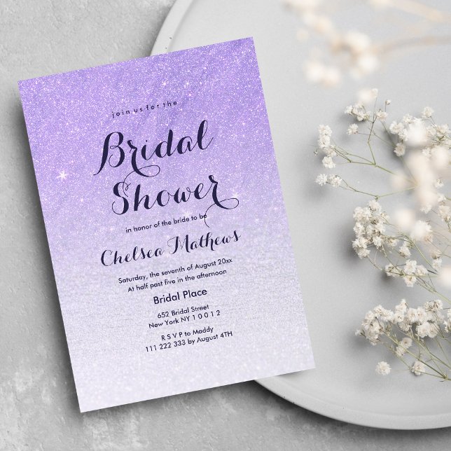 Lilac lavender faux glitter ombre Möhippa Inbjudningar (Lilac lavender faux glitter ombre Bridal Shower Invitation )