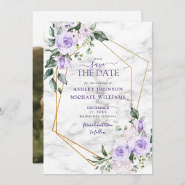 Lilac Lavender Guld Geometric Photo Save Date Spara Datumet