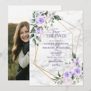 Lilac Lavender Guld Geometric Photo Save Date Spara Datumet