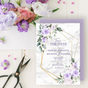Lilac Lavender Guld Geometric Save Date Spara Datumet