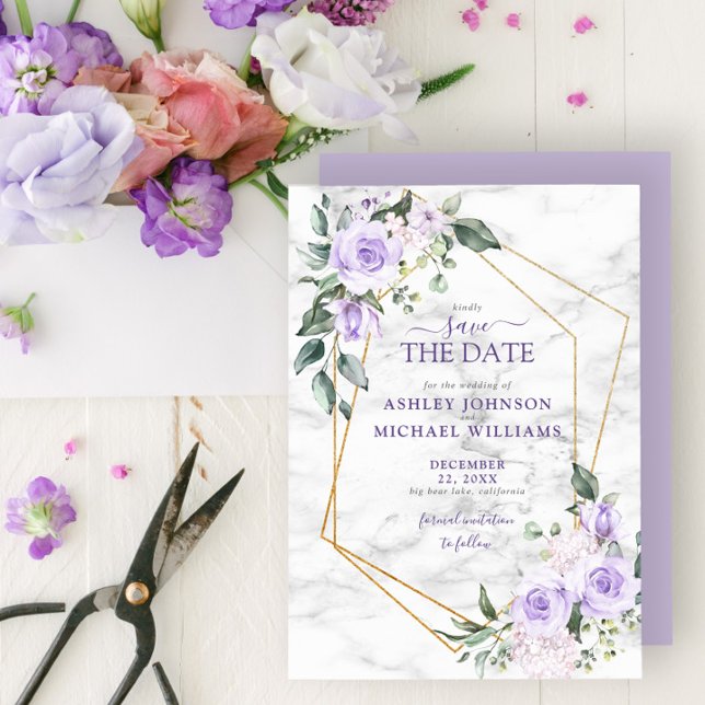 Lilac Lavender Guld Geometric Save Date Spara Datumet (Skapare uppladdad)