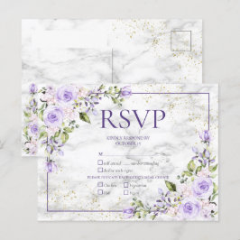 Lilac Lavender Guld Marble Blommigt Bröllop OSA Inbjudan Vykort