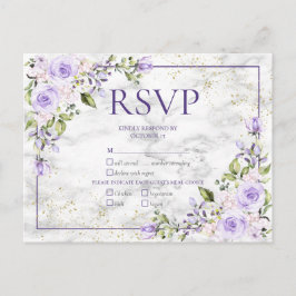 Lilac Lavender Guld Marble Blommigt Bröllop OSA Inbjudan Vykort