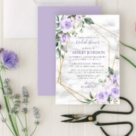 Lilac Lavender Guld Marble Blommigt Möhippa Inbjudningar