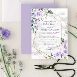 Lilac Lavender Guld Marble Blommigt Möhippa Inbjudningar