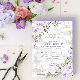 Lilac Lavender Guld Marble Blommigt Möhippa Inbjudningar