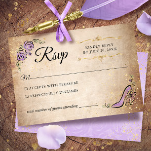 Lilac Lavender Guld Princess Shoe Elegant bröllop OSA Kort