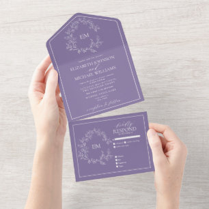 Lilac Lavender Leafy Vapensköld Monogram Bröllop