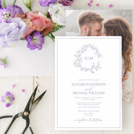 Lilac Lavender Leafy Vapensköld Monogram Photo Brö Inbjudningar