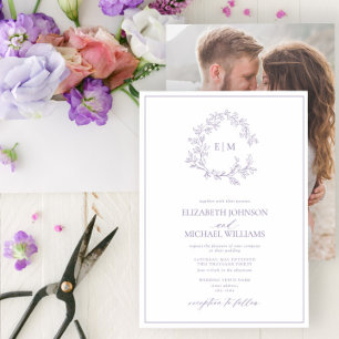 Lilac Lavender Leafy Vapensköld Monogram Photo Brö Inbjudningar
