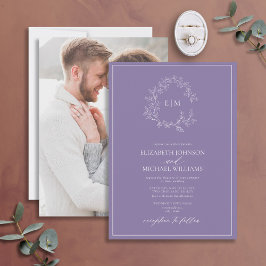 Lilac Lavender Leafy Vapensköld Monogram Photo Brö Inbjudningar