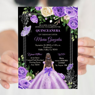 Lilac lavender lila silver färg Quinceanera Inbjudningar