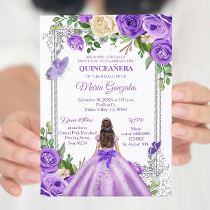Lilac lavender lila silver Quinceanera Butterfly Inbjudningar