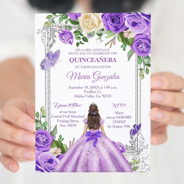 Lilac lavender lila silver Quinceanera Butterfly Inbjudningar (Skapare uppladdad)