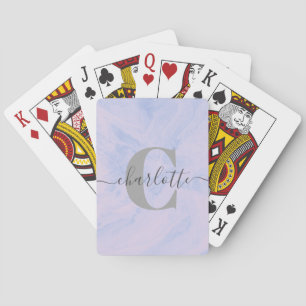 Lilac Lavender Marble Elegant Monogram Namn Casinokort