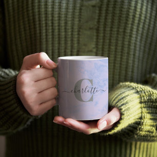 Lilac Lavender Marble Elegant Monogram Namn Kaffemugg