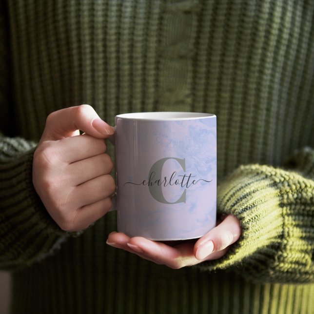 Lilac Lavender Marble Elegant Monogram Namn Kaffemugg (Skapare uppladdad)