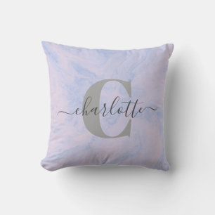 Lilac Lavender Marble Elegant Monogram Namn Kudde